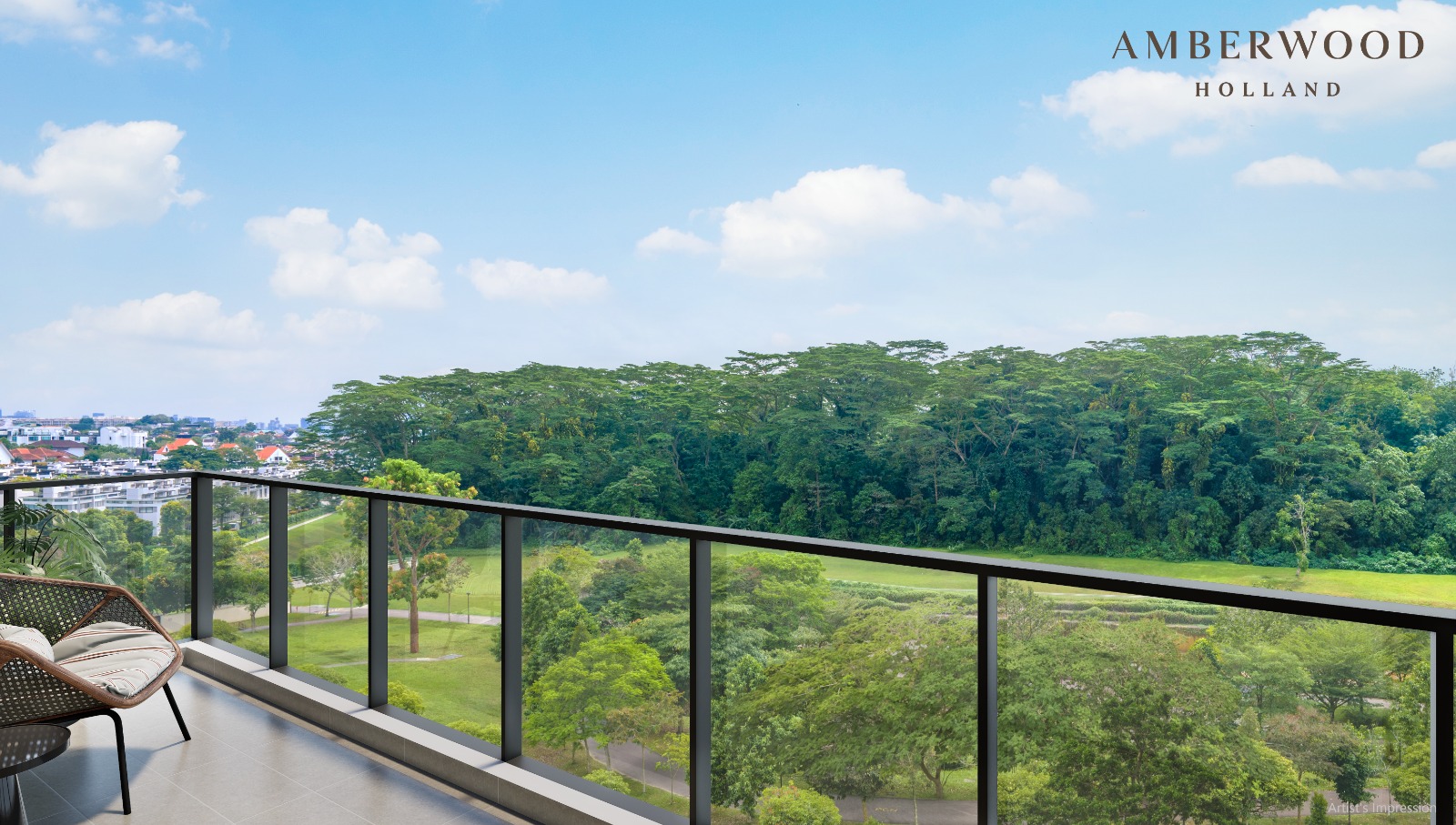 Amberwood balcony looking across abundant greenery