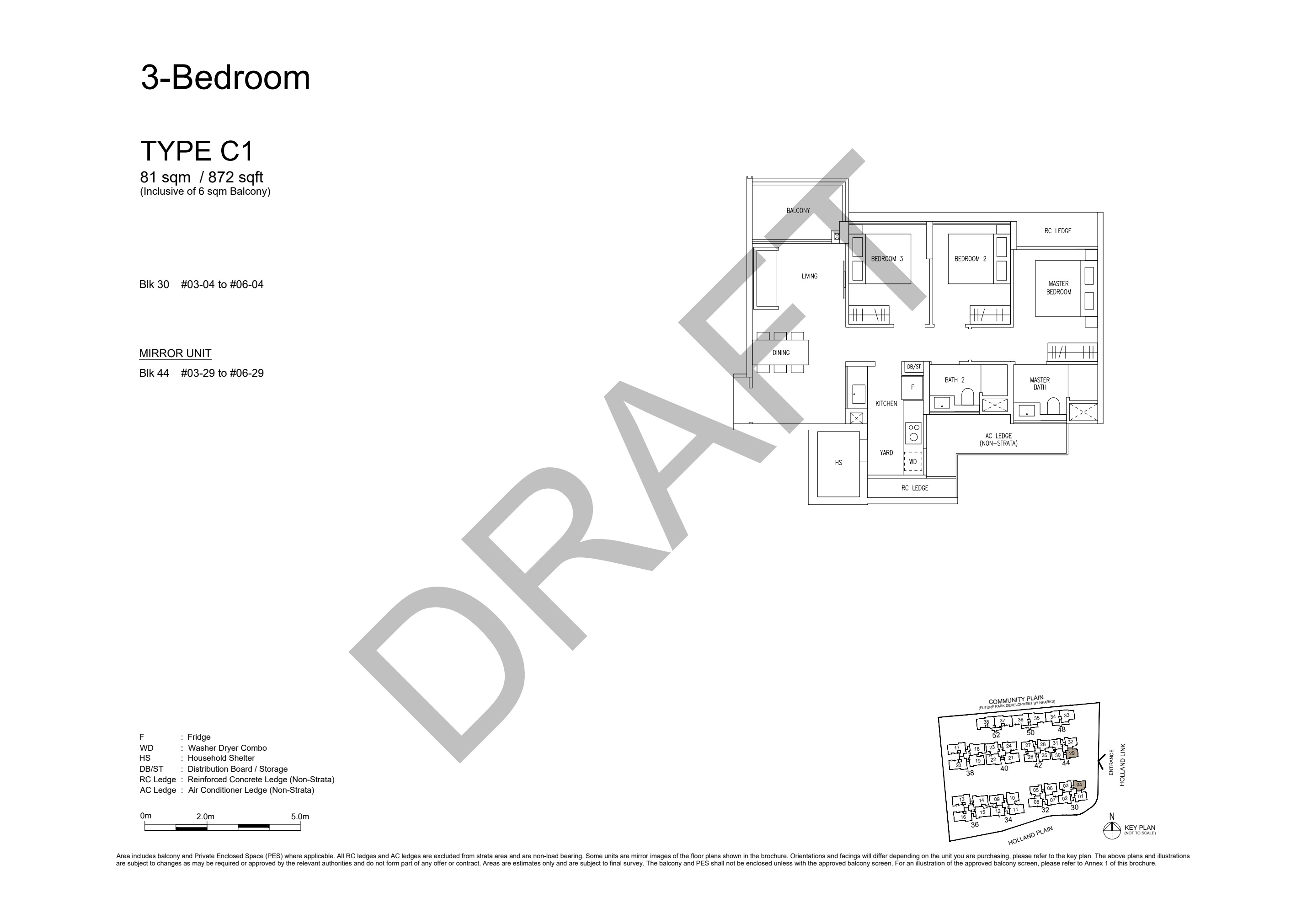 3-Bedroom · Type C1 floor plan