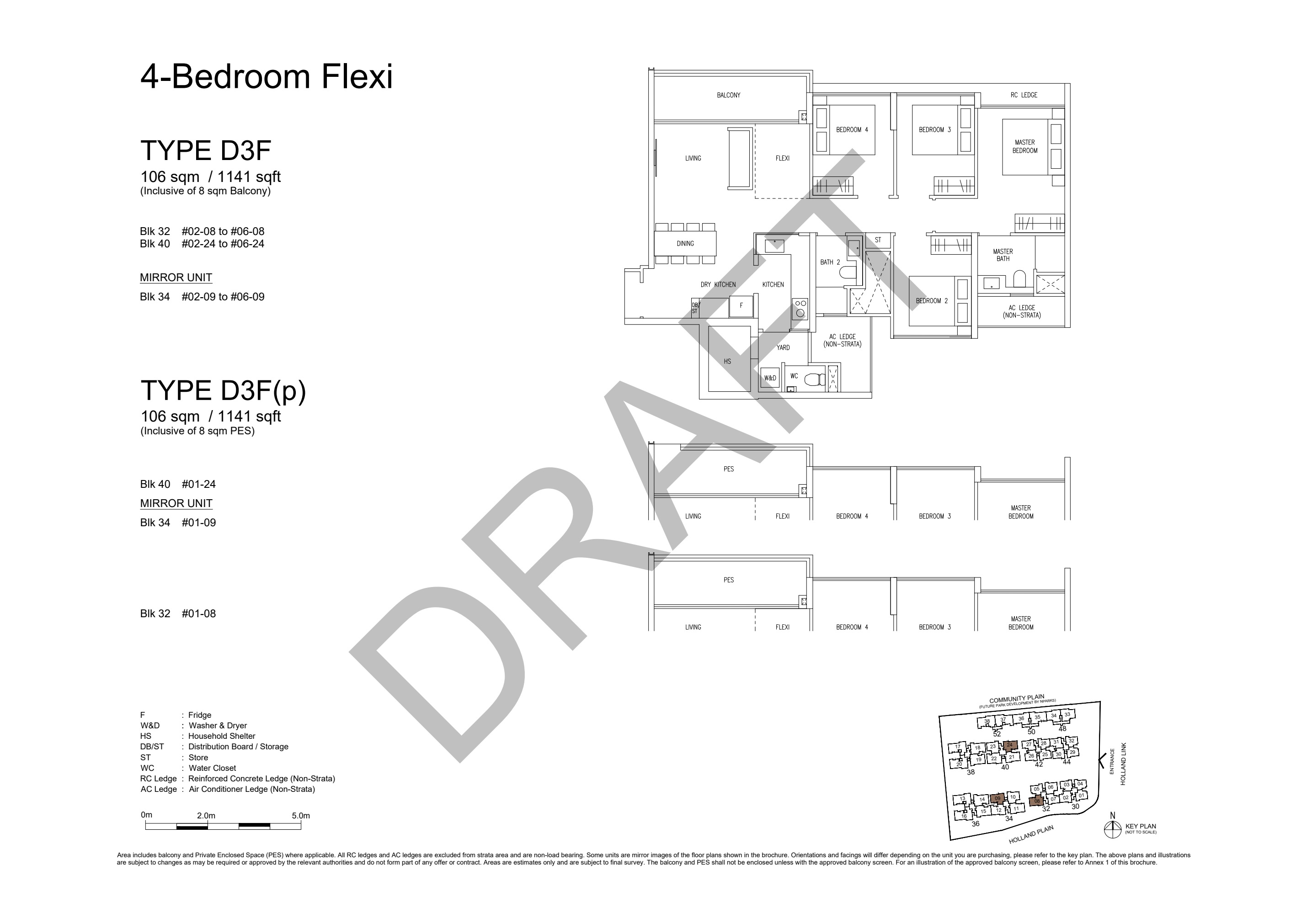 4-Bedroom Flexi · Type D3F floor plan