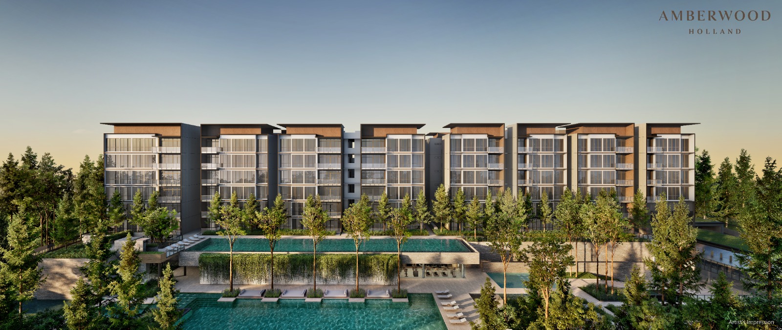 Amberwood residences, landscaped grounds and swimming pool