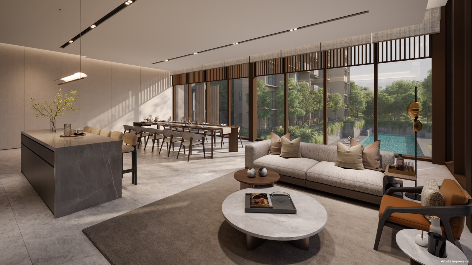 Four-bedroom living and dining interior at Dunearn House