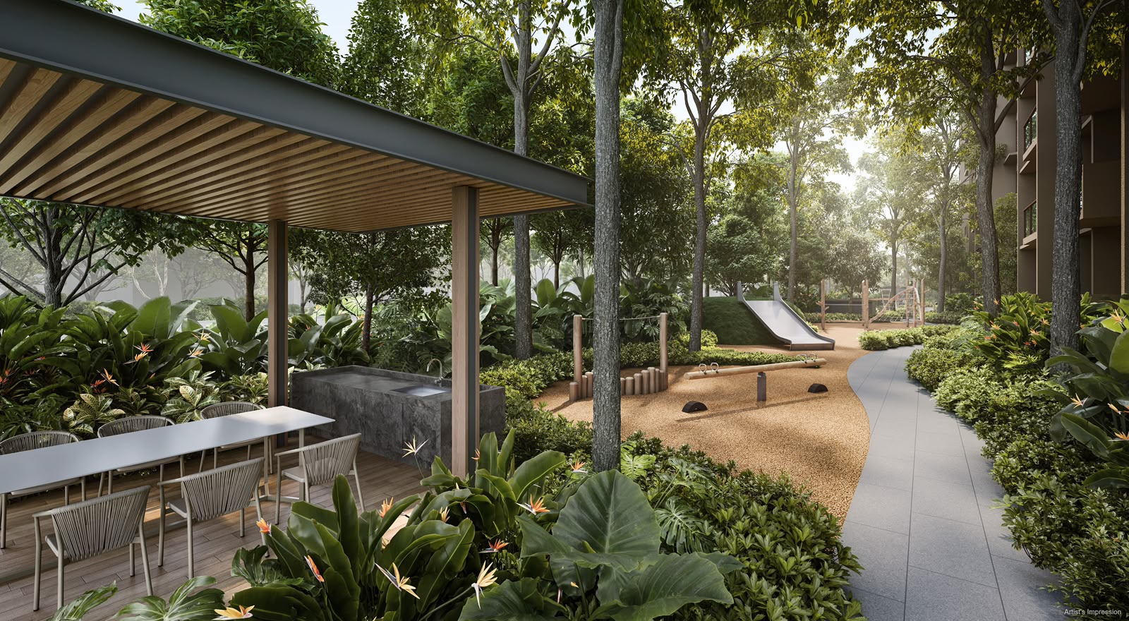 Dunearn House barbecue pavilion in a garden setting