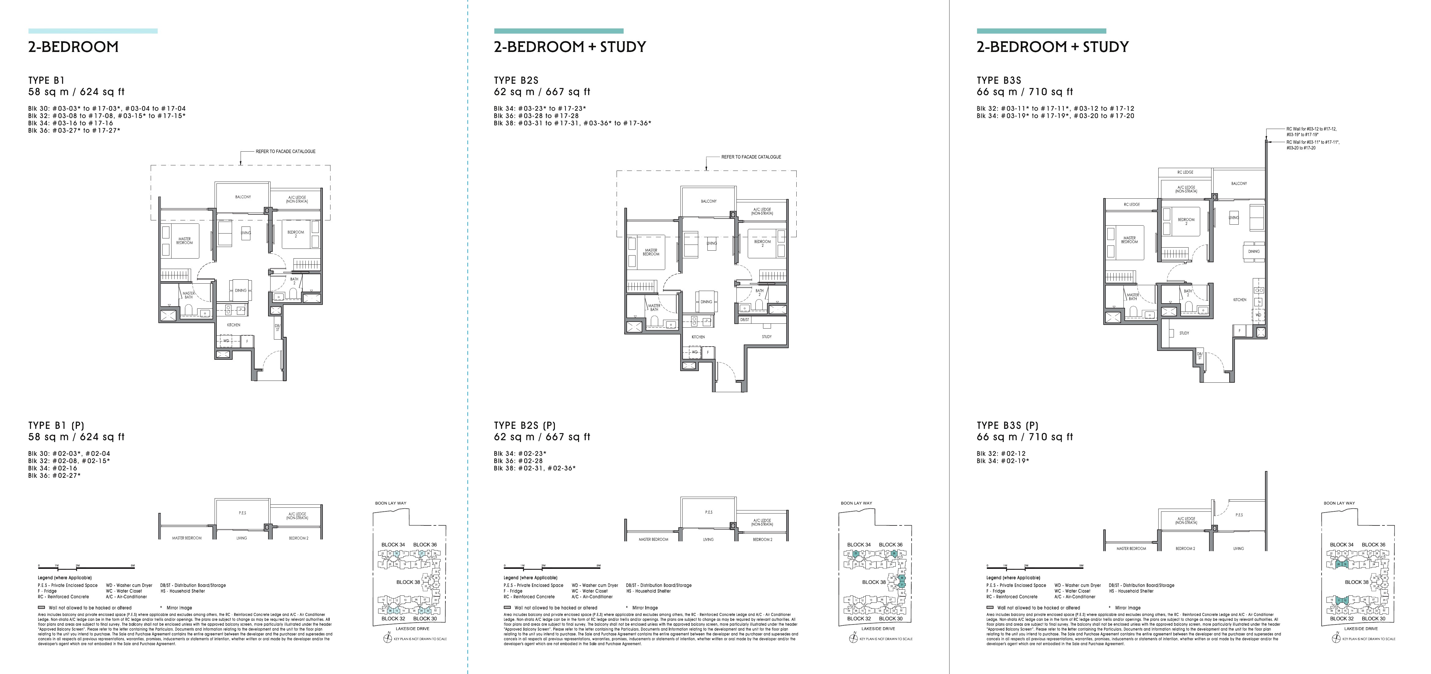 2 Bedroom & 2 Bedroom + Study floor plans from the Lucerne Grand Main Brochure