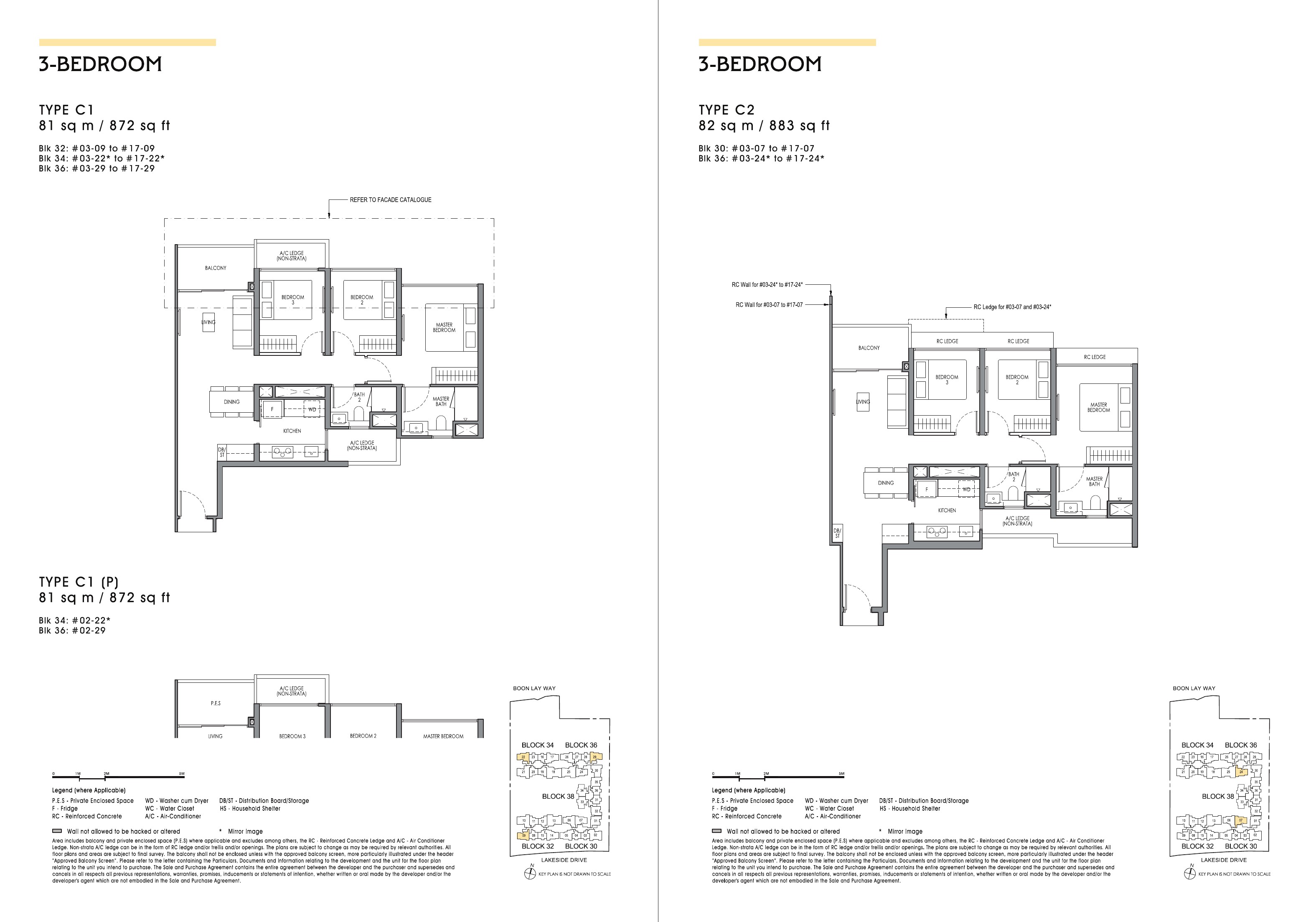 3 Bedroom floor plans from the Lucerne Grand Main Brochure
