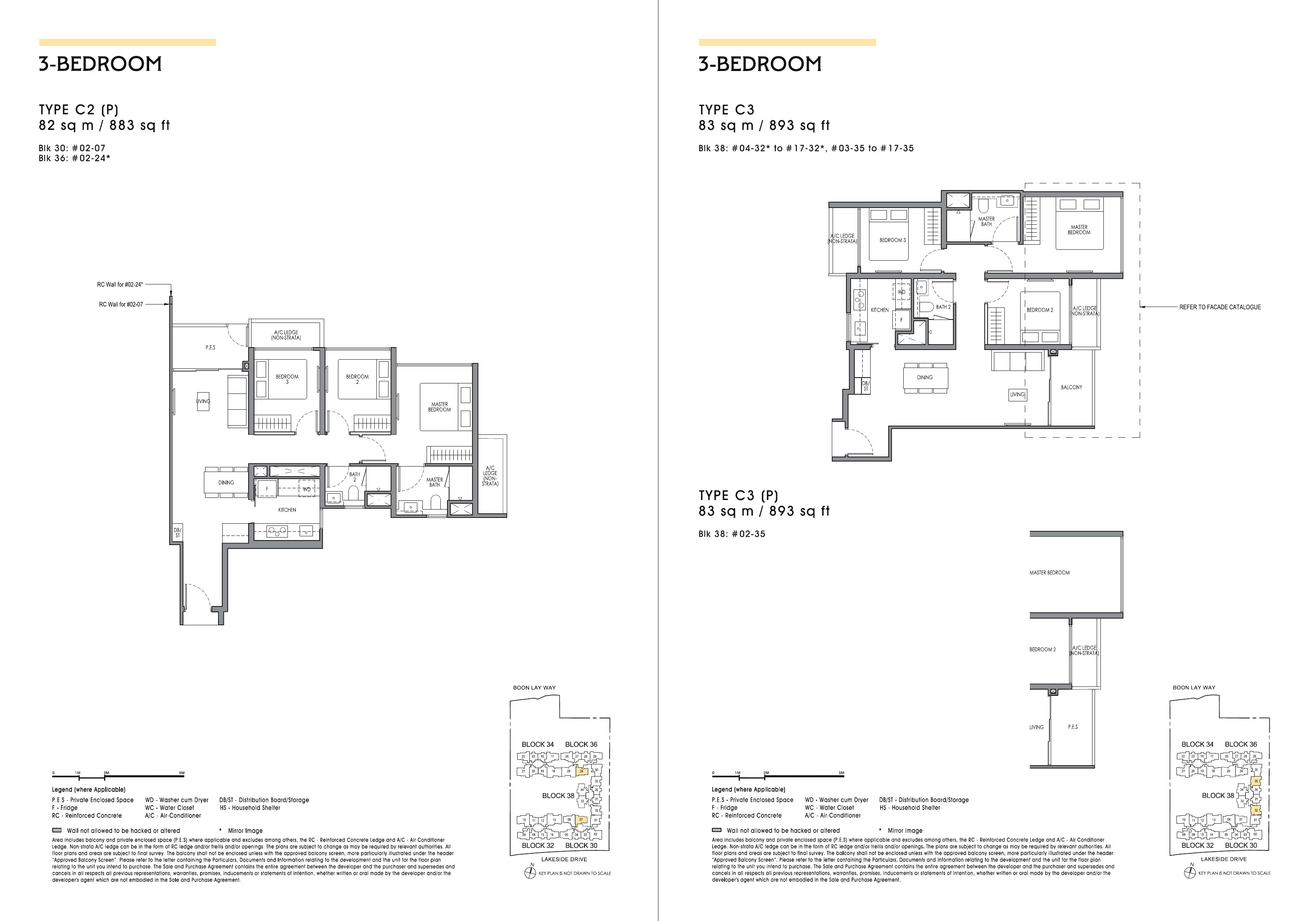 3 Bedroom floor plans from the Lucerne Grand Main Brochure