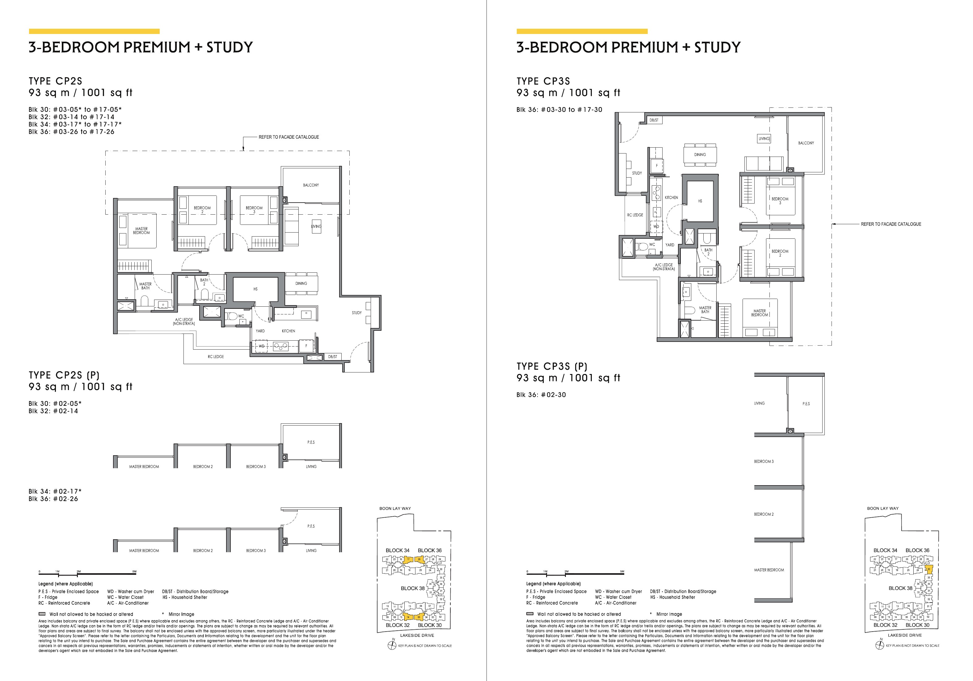 3 Bedroom Premium + Study floor plans from the Lucerne Grand Main Brochure