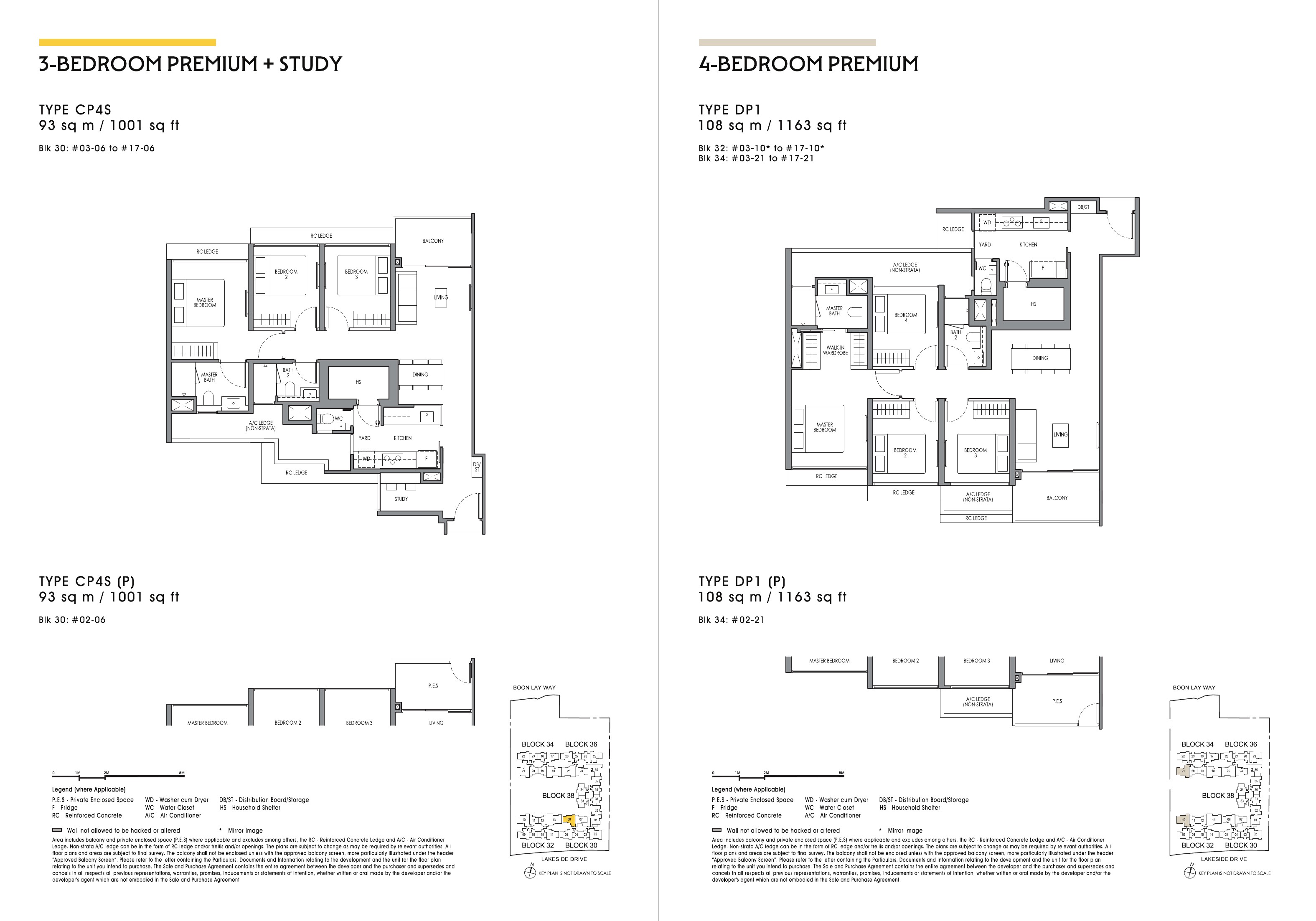 3 Bedroom Premium + Study & 4 Bedroom Premium floor plans from the Lucerne Grand Main Brochure