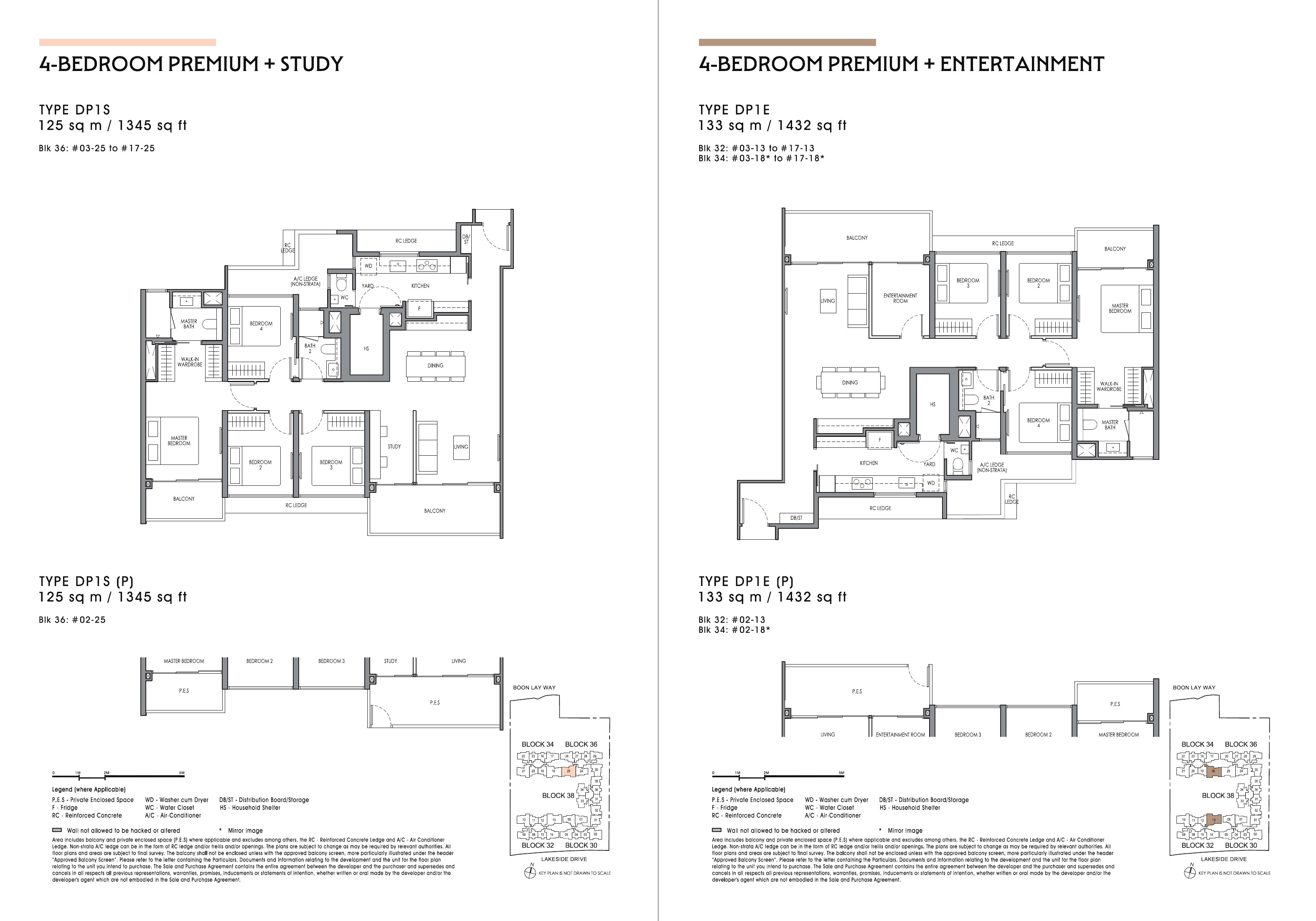 4 Bedroom Premium + Study & Entertainment floor plans from the Lucerne Grand Main Brochure