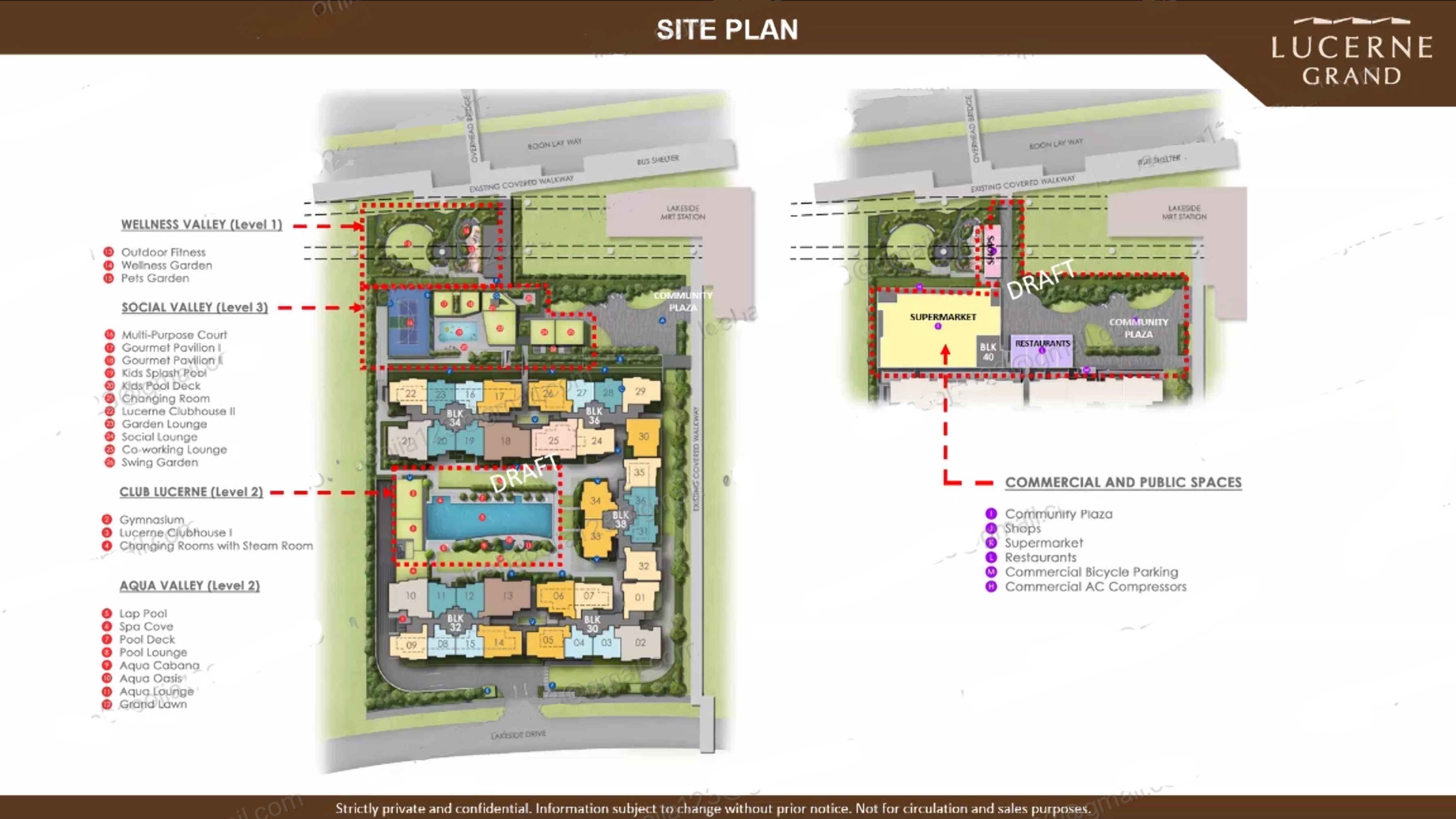 Lucerne Grand site plan showing residential blocks, facilities, commercial spaces and public spaces