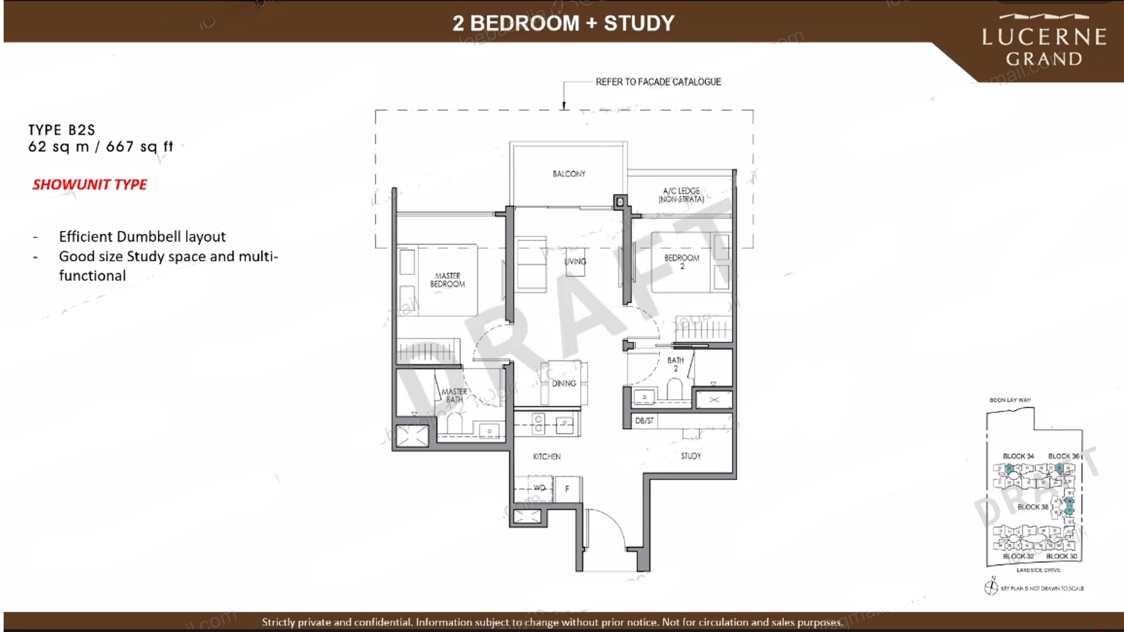 2 Bedroom + Study · Type B2S floor plan