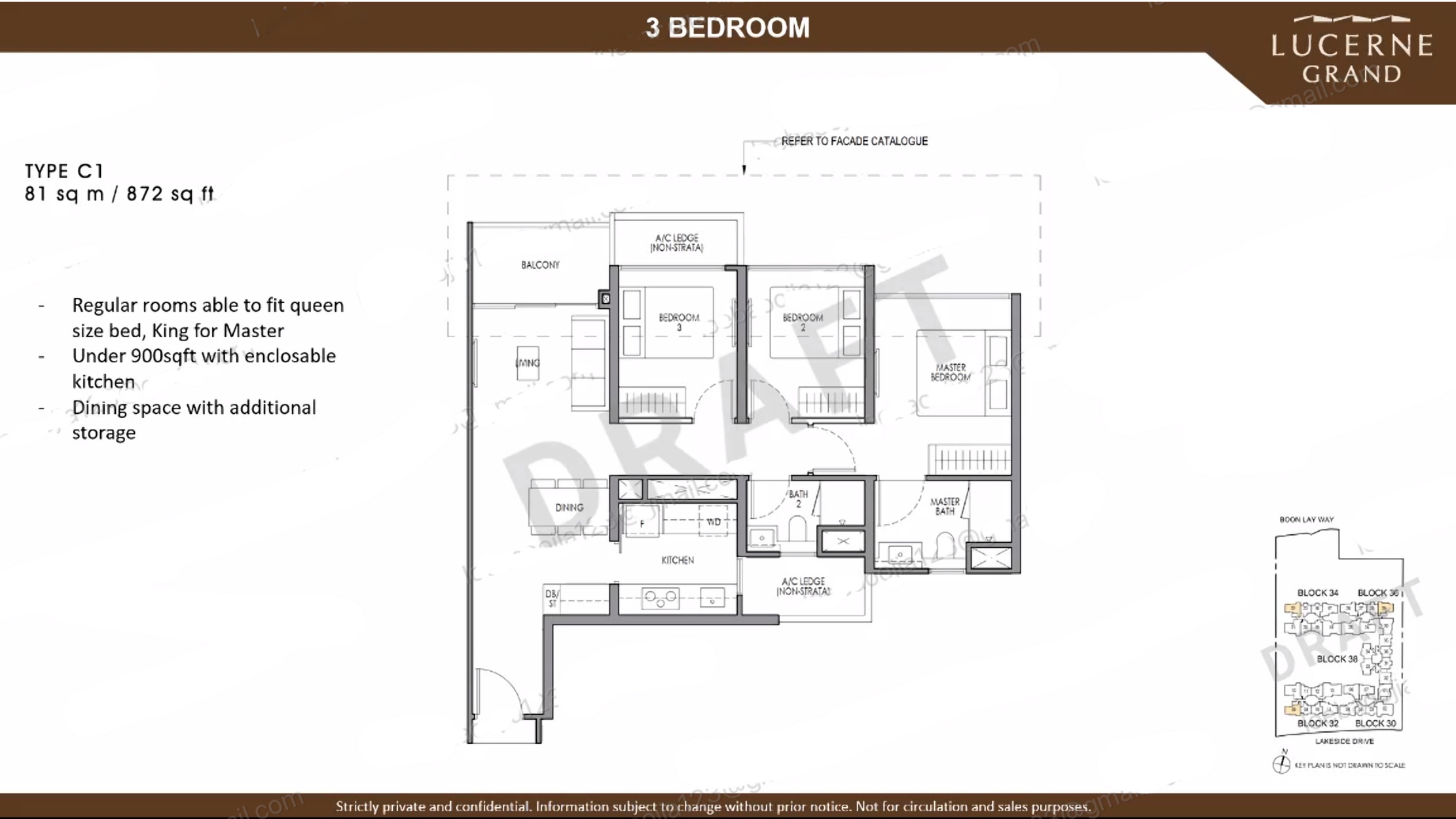 3 Bedroom · Type C1 floor plan