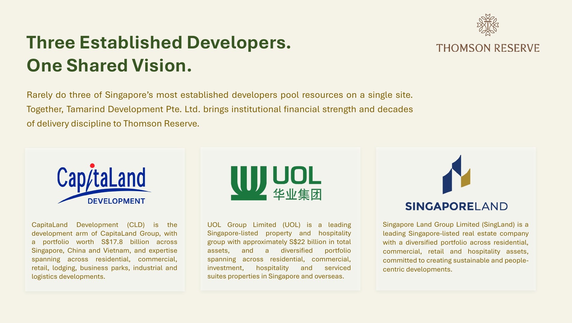 Thomson Reserve developer presentation featuring CapitaLand Development, UOL and Singapore Land
